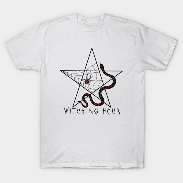 The Witching Hour Pentagram with Snake and Spider T-Shirt by MadelaneWolf 